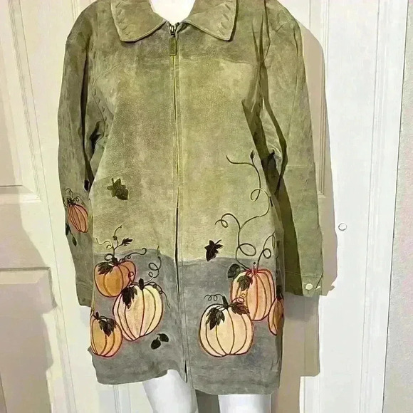Vintage Quacker Factory Harvest Zip Halloween Pumpkin Leather Jacket Womens 1X - Picture 11 of 15